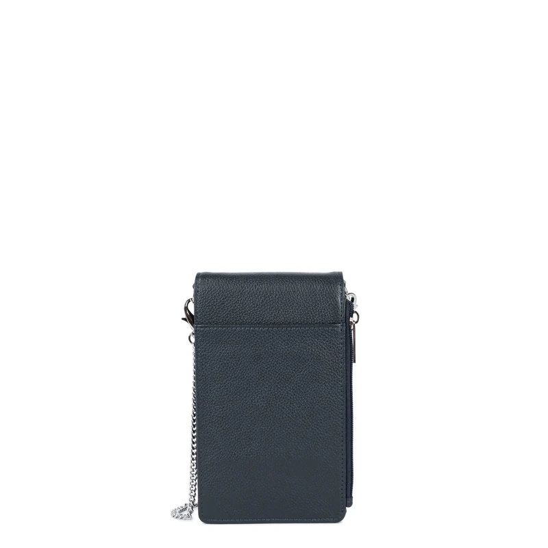 Lancaster Pochette smartphone A rabat avec pression Foulonné PM Bleu Foncé