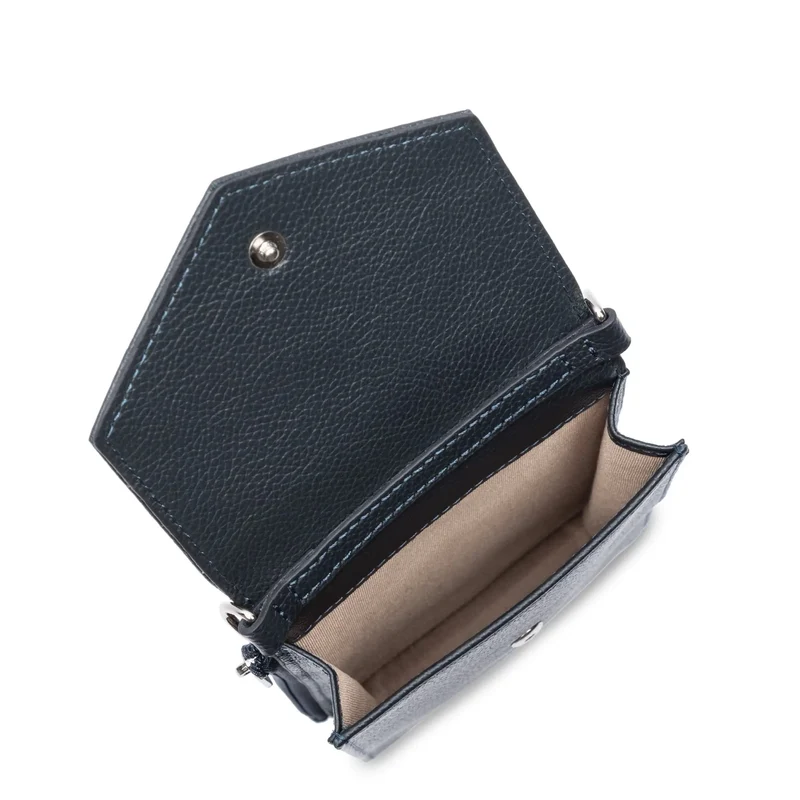 Lancaster Pochette smartphone A rabat avec pression Foulonné PM Bleu Foncé