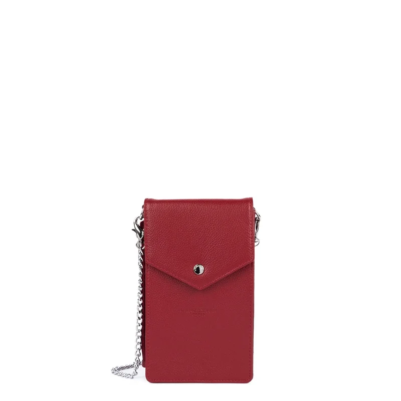 Lancaster Pochette smartphone A rabat avec pression Foulonné PM Carmin