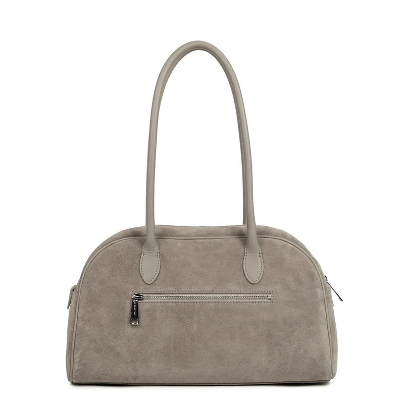 Lancaster Sac cabas épaule Zippé Suède Galet Fonce