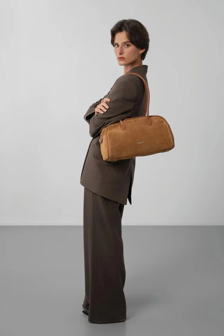Lancaster Sac cabas épaule Zippé Suède Camel