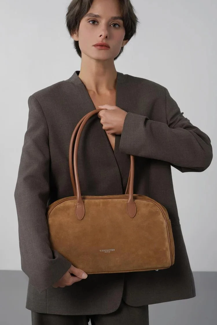Lancaster Sac cabas épaule Zippé Suède Camel