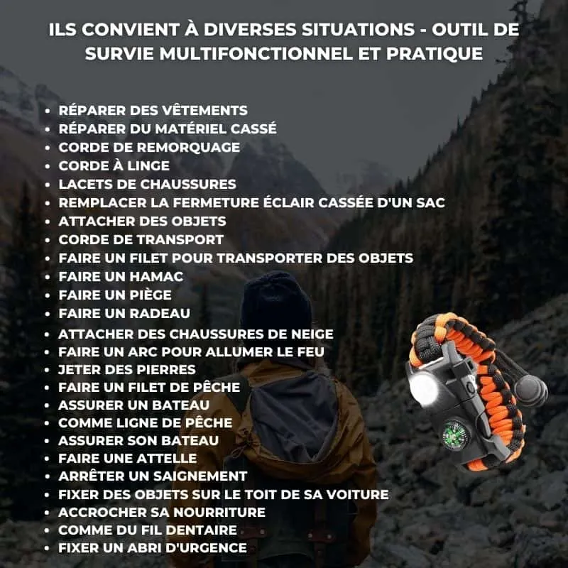 Bracelets Multifonctionnel de Survie 7 en 1 - Randonnée