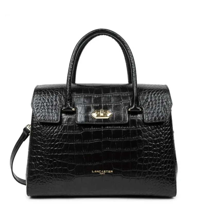 Lancaster Sac à Main A rabat avec fermoir Exotic Croco Noir Croco