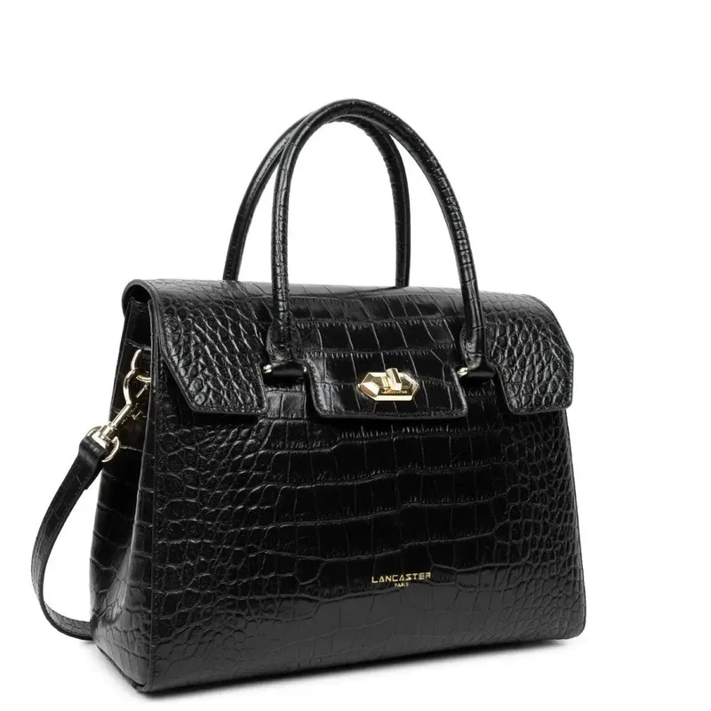 Lancaster Sac à Main A rabat avec fermoir Exotic Croco Noir Croco