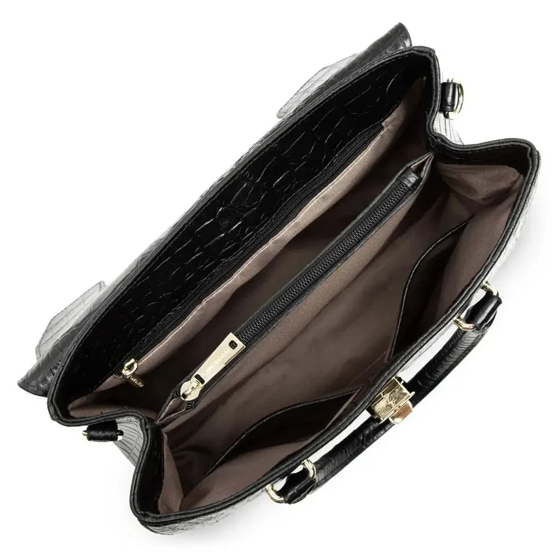 Lancaster Sac à Main A rabat avec fermoir Exotic Croco Noir Croco