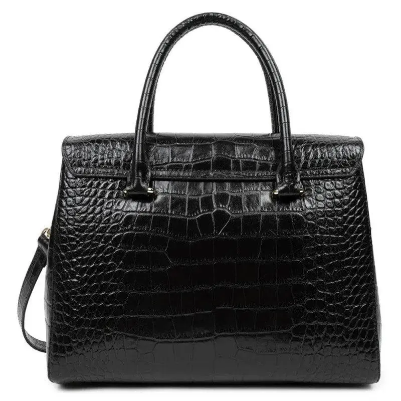 Lancaster Sac à Main A rabat avec fermoir Exotic Croco Noir Croco
