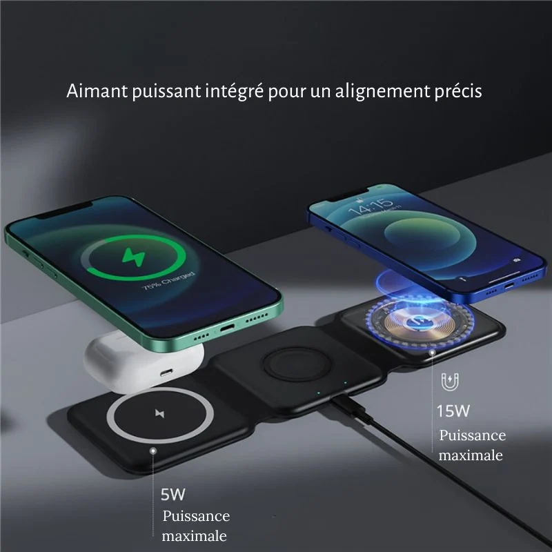 Chargeur sans fil 3 en 1 - voyage⎮Gadgets & Techno