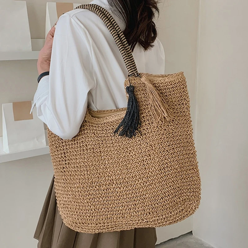 Sac de plage tissé en paille ⎮Summer & Chic
