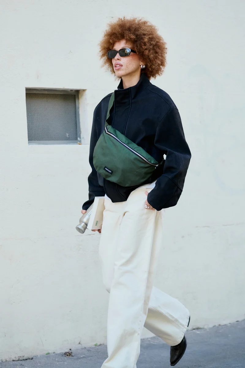 Custine XL le grand sac banane - Coton organique enduit Vert
