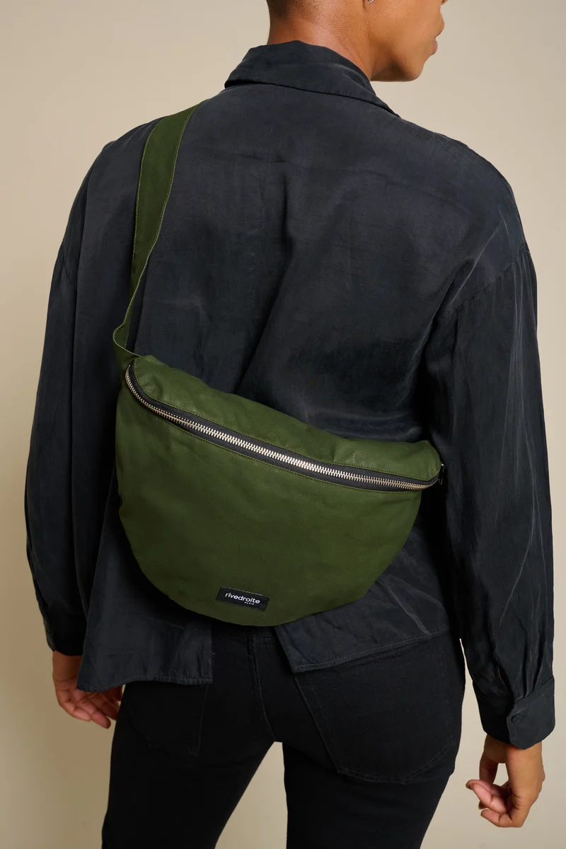 Custine XL le grand sac banane - Coton organique enduit Vert