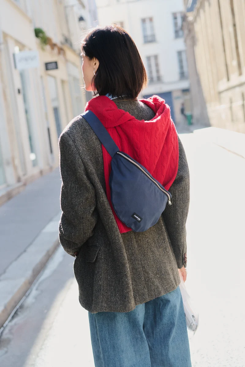 Custine XL le grand sac banane - Coton organique enduit Bleu