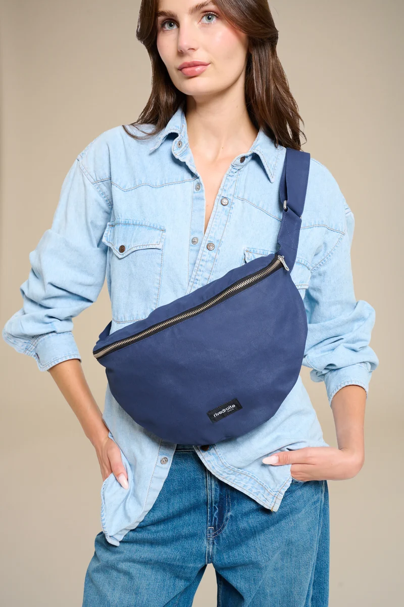 Custine XL le grand sac banane - Coton organique enduit Bleu
