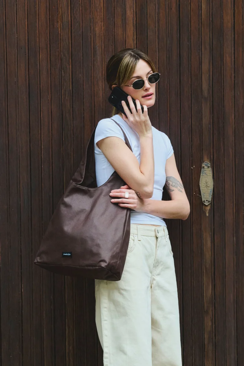 Richelieu le sac hobo - Coton recyclé ciré Marron Chocolat
