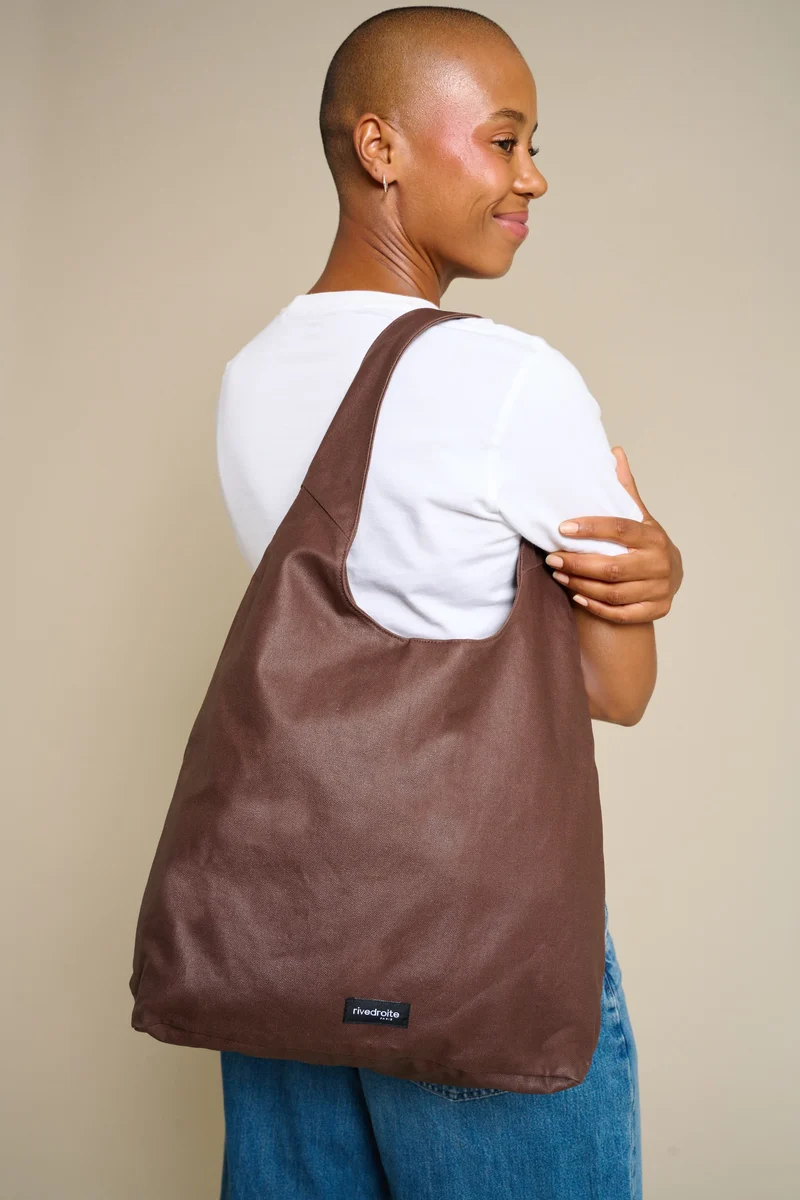 Richelieu le sac hobo - Coton recyclé ciré Marron Chocolat