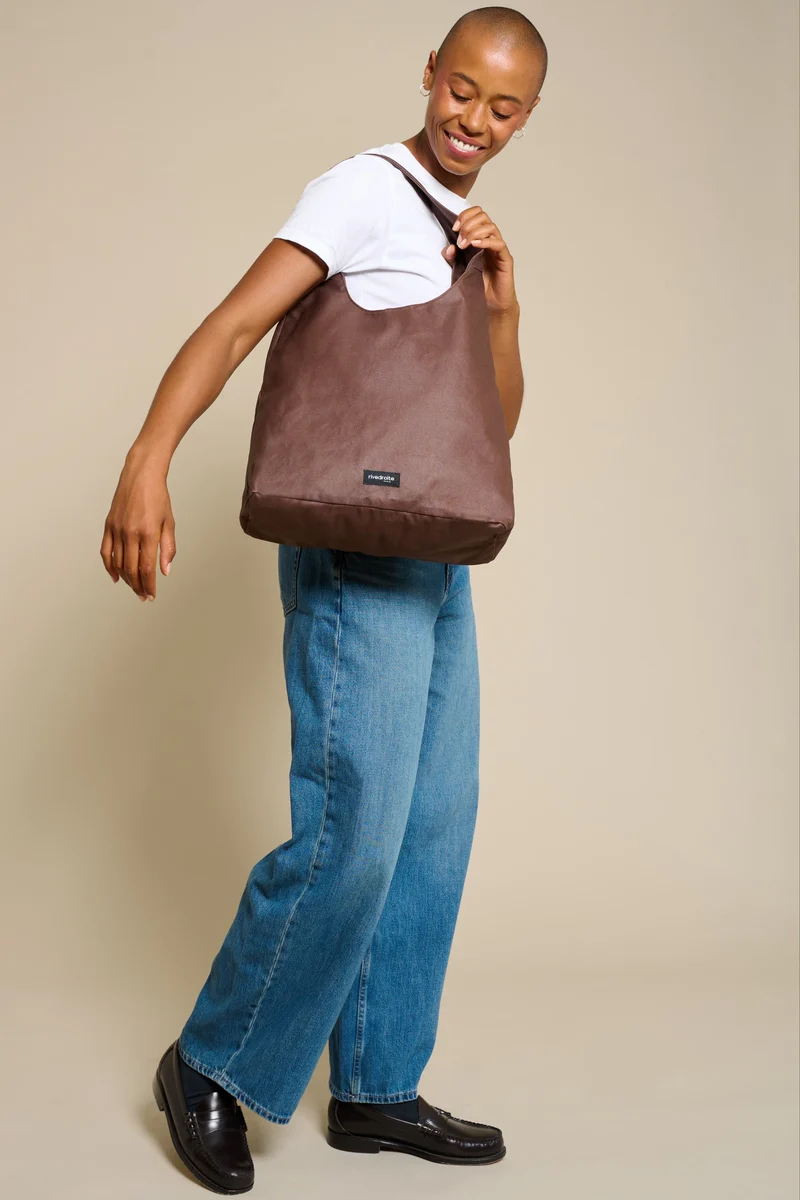 Richelieu le sac hobo - Coton recyclé ciré Marron Chocolat