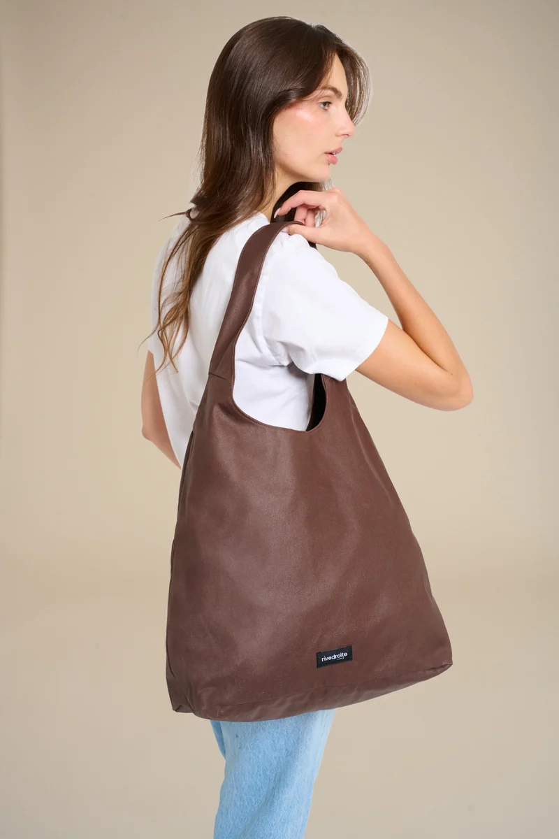 Richelieu le sac hobo - Coton recyclé ciré Marron Chocolat