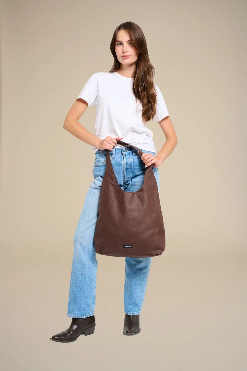 Richelieu le sac hobo - Coton recyclé ciré Marron Chocolat