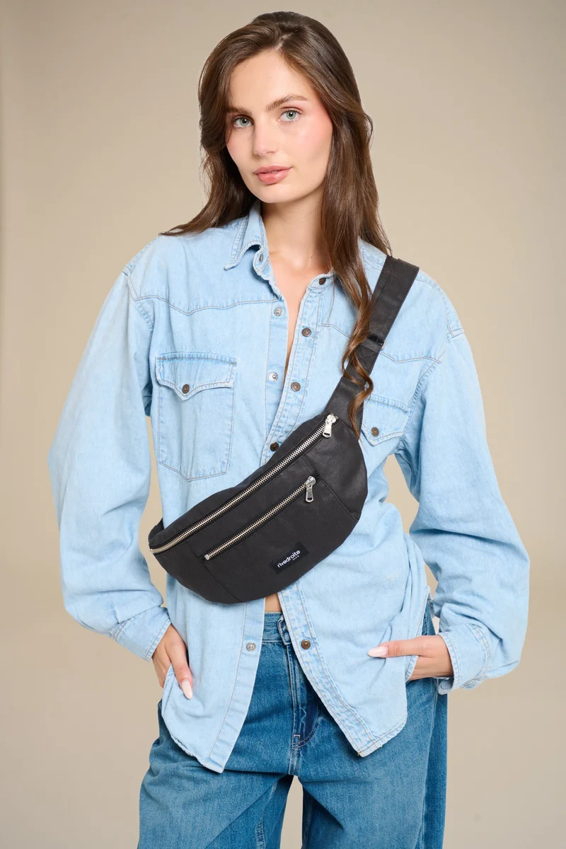 Orsel le sac banane - Coton recyclé ciré Noir