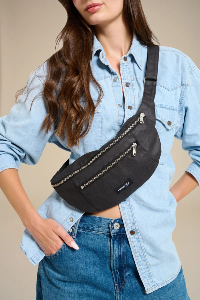 Orsel le sac banane - Coton recyclé ciré Noir