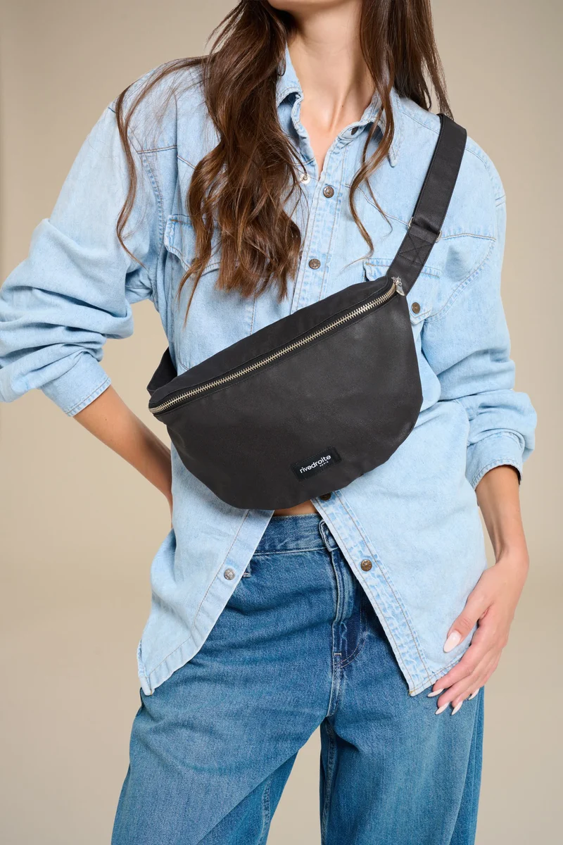Custine le sac banane - Coton recyclé ciré Noir
