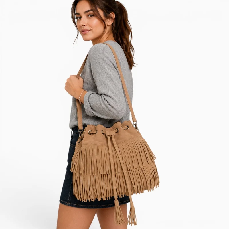 Sac Bandoulière Femme Daim À Franges