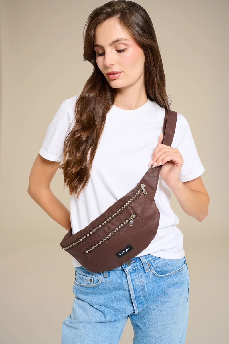 Orsel le sac banane - Coton recyclé ciré Marron Chocolat