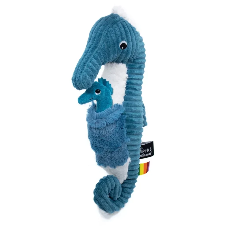 PELUCHE PAPADOU L'HIPPOCAMPE PAPA & BEBE BLEU - 34CM