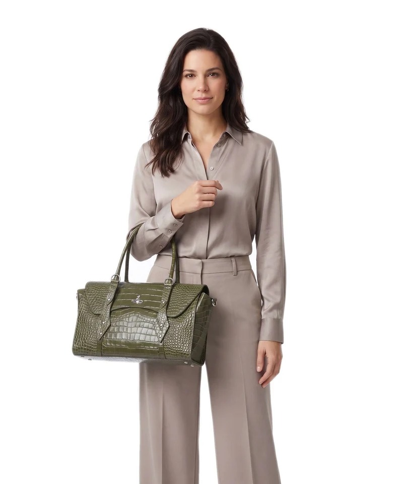 Vivienne Westwood Bettina Embossed Croc Medium Cabas khaki