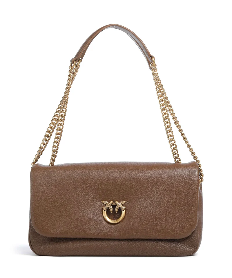 Pinko Click Soft Horizontal Chain Sac porté épaule marrone cognac/antique gold