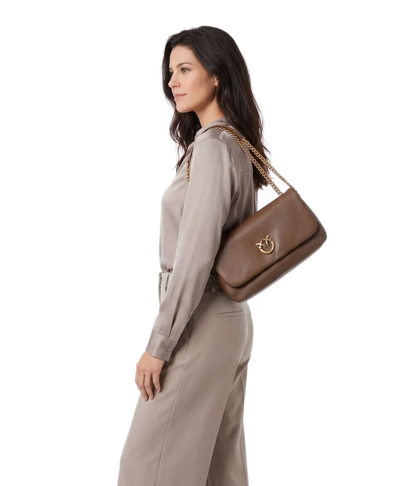 Pinko Click Soft Horizontal Chain Sac porté épaule marrone cognac/antique gold