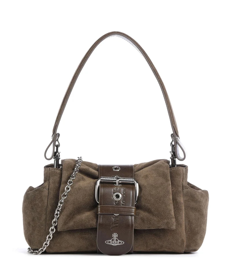 Vivienne Westwood Hazel Treasure Suede Sac porté épaule khaki