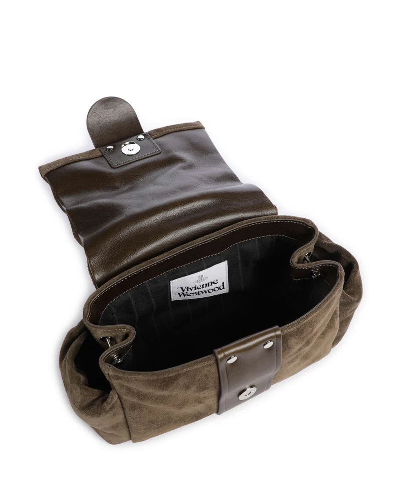 Vivienne Westwood Hazel Treasure Suede Sac porté épaule khaki