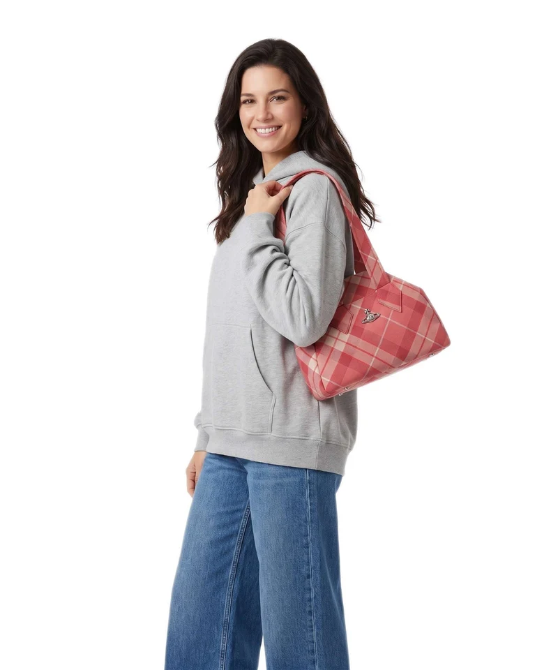 Vivienne Westwood Archive Wool Tartan Medium Sac porté épaule fraser pink
