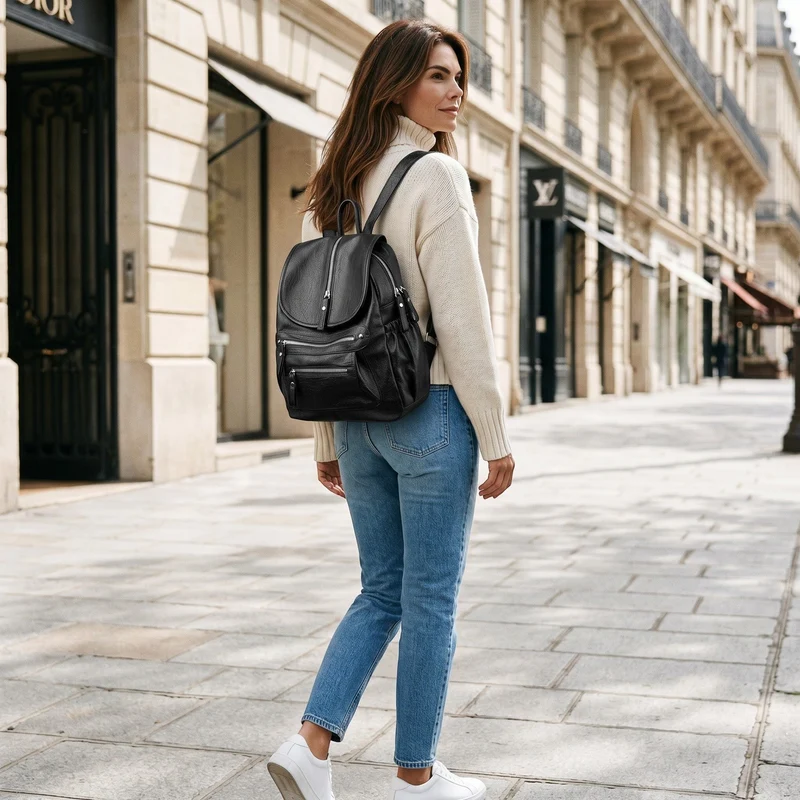 Sac à Dos Cuir Vintage Multi Poches