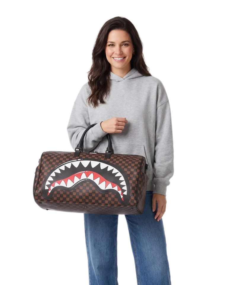 Sprayground Sharks In Paris Wtf Bubble Brown Check Sac week-end brown