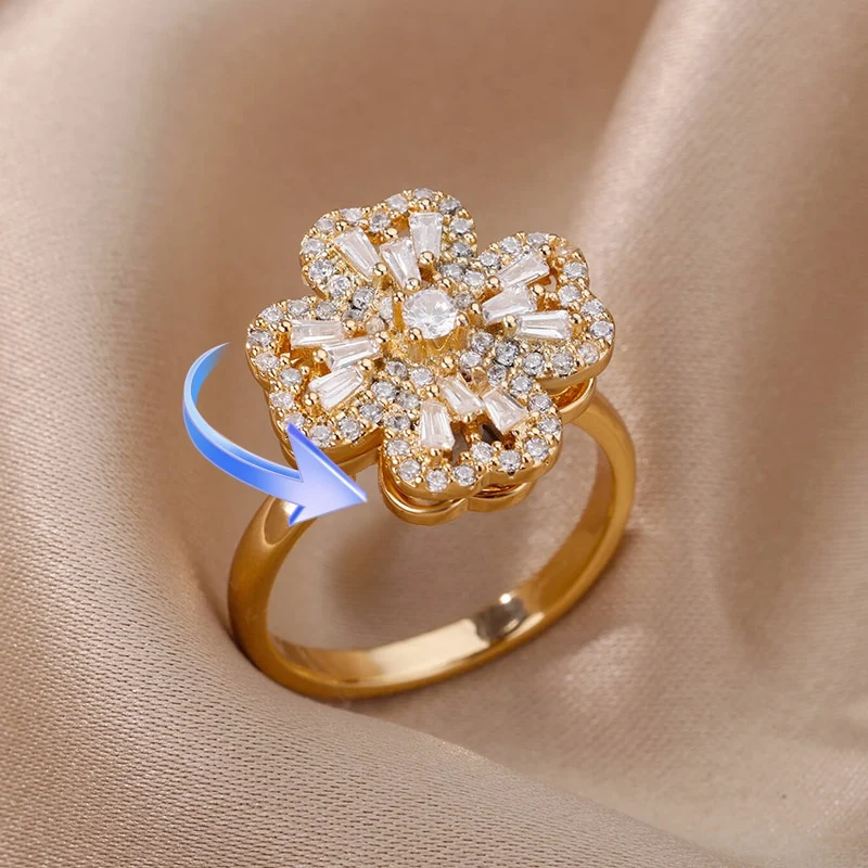 Bague anti stress femme avec trèfles rotatifs | anno™