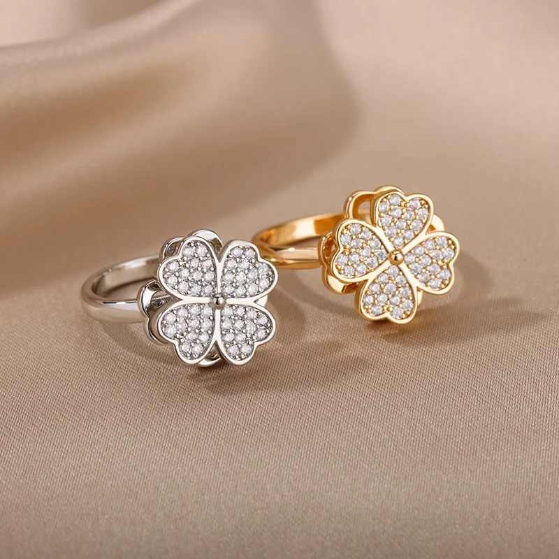 Bague anti stress femme avec trèfles rotatifs | anno™