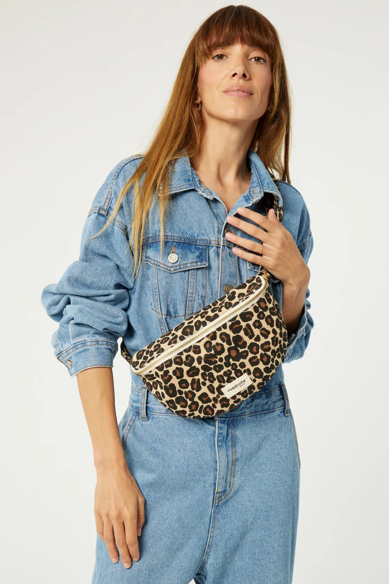Custine le sac banane - Coton recyclé Léopard Beige