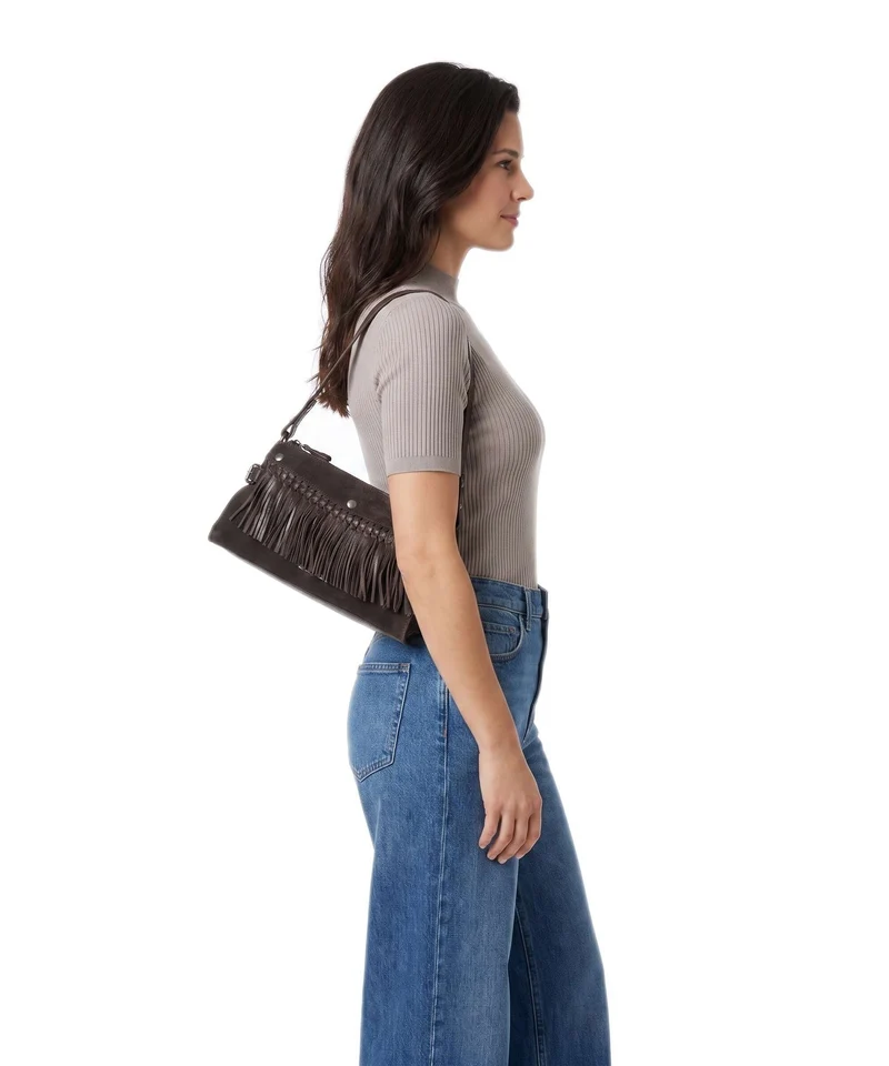 Spikes & Sparrow Suede Mix Madelon Sac porté épaule dark brown