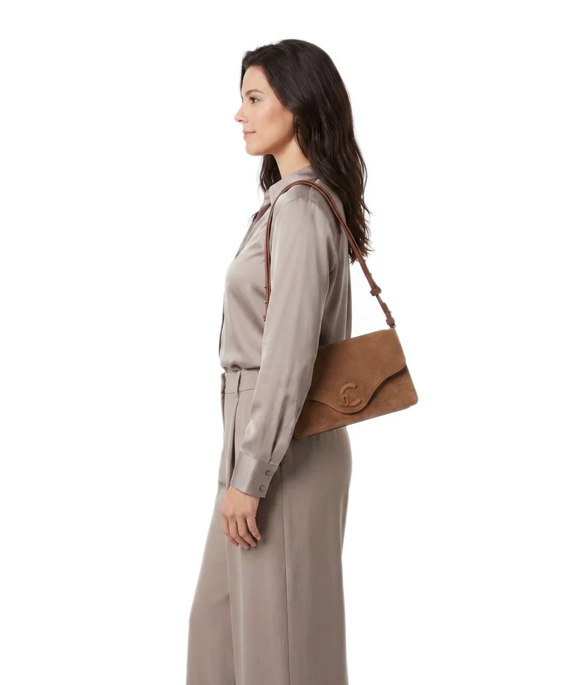 Coccinelle C-Me Softy Suede Sac porté épaule cognac