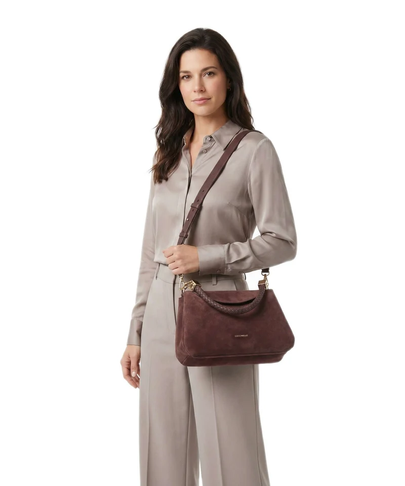 Coccinelle Tiggy Suede Sac porté épaule berry