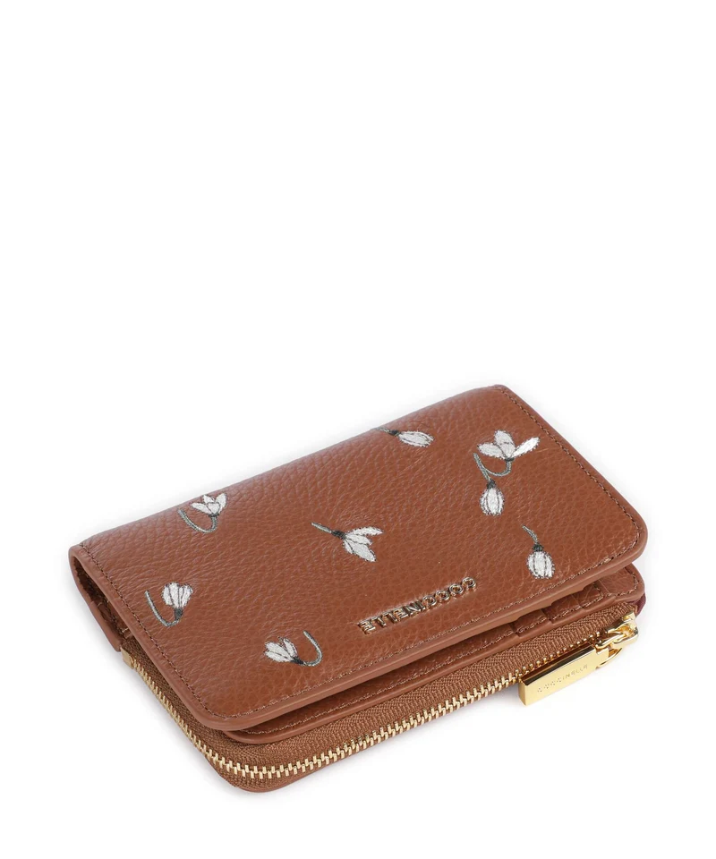 Coccinelle text Portefeuille cognac