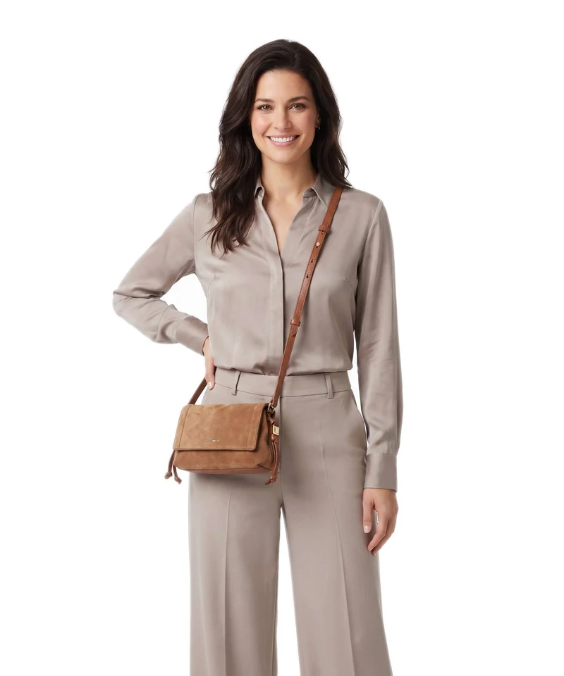 Coccinelle Thess Suede Sac bandoulière cognac