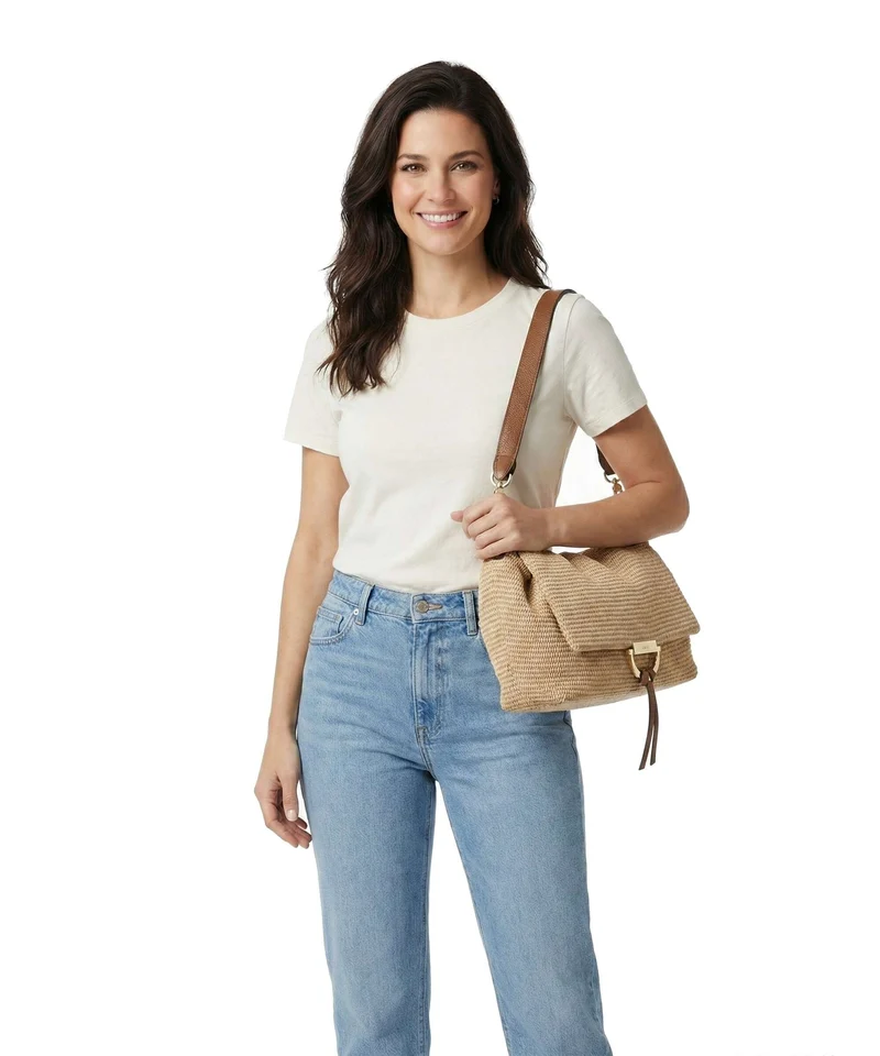 Abro Raffia Classica Temi Large Sac porté épaule natural