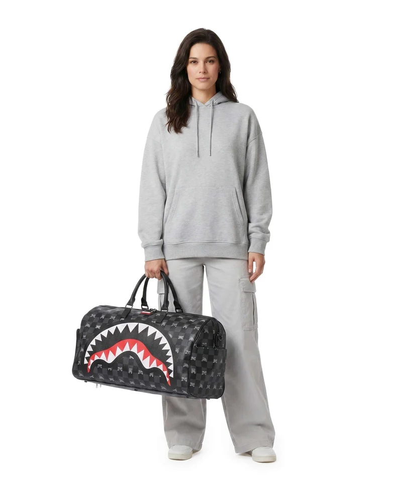 Sprayground Gray Peeking Character Check Sac week-end black