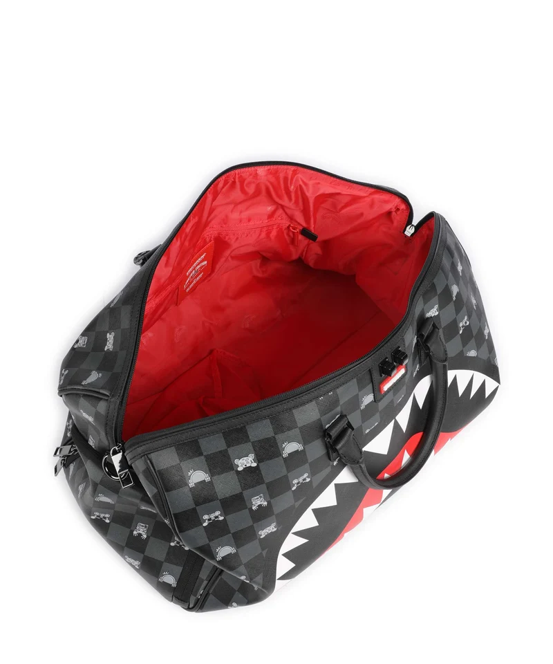 Sprayground Gray Peeking Character Check Sac week-end black