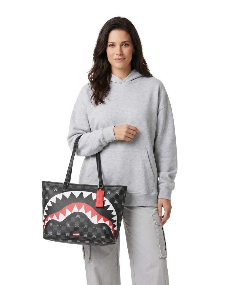 Sprayground Gray Peeking Character Check Cabas black