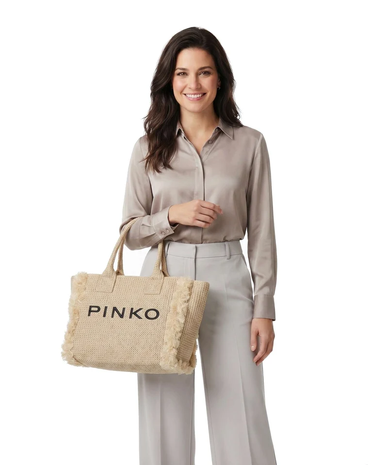 Pinko Beach Sac à main paglia/nero/antique gold