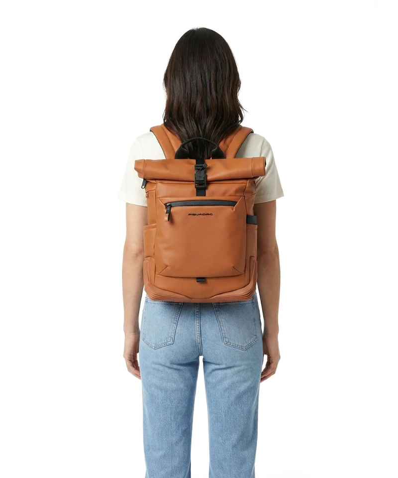 Piquadro Corner Special Sac à dos roll-top brique
